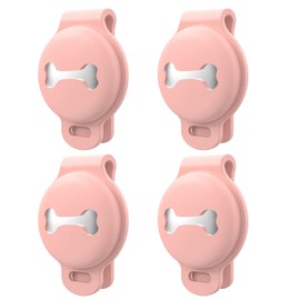 Dog Collar Case for AirTag, Anti-Scratch Holder for AirTags Pet Collar, Protective Case for Dog Cat Pet Collar Protector Tracker Cover AirTag Case 4PCS Pink