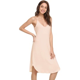 NACHILA Women's Full Slips for Under Dresses-Viscose Made from Bamboo, Adjustable Spaghetti Straps Cami Slip Dress Beige L