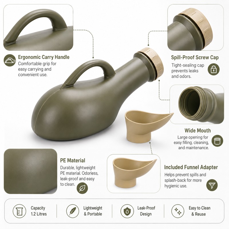 Portable Urinal Bottle for Travel & Camping – 1000ml Unisex