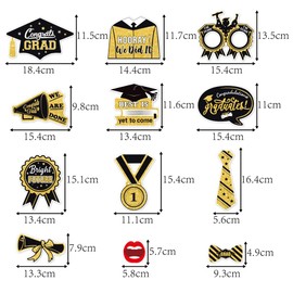 28PCS Graduation Photo Booth Props Kit, Black and Gold Class of 2025 Grad High School College Graduation Party Favors Supplies