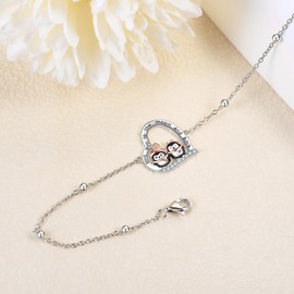 URONE Sterling Silver Penguin Bracelet Penguin Heart Bracelet Cute Animal Penguin Jewelry Gifts for Women, Sterling Silver, No Gemstone