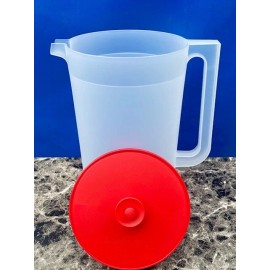 Tupperware Classic 1 Gallon Pitcher w/Push Botton  Brand Different Colors    New - Clear with Red