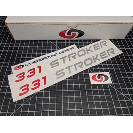 Stroker Decals (2-Pack) Hood Fender Valve Cover Accent Stickers Fits SBF 331 363 393 434 Racing Engines Select Color: (Metallic Silver & Red, 331)