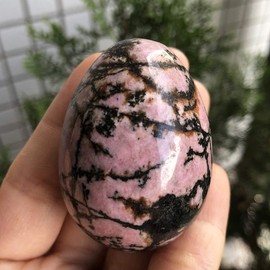 favoramulet Polished Stone Egg for Easter Day, Palm/Pocket/Worry Enegry Healing Crystal Display Sphere Figurine Fengshui, Rhodonite 1.8" x 1.3"