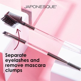 JAPONESQUE Brow & Eye Brush Set, Includes Brow/Lash Comb to Separate Lashes, Angled Liner Brush for Brow Filler Application, Spoolie to Smooth