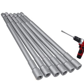6Pcs Magnetic Power Impact Nut Driver Set,150mm 1/4 Inch Hex Shank Professional Grade Socket Nut Setters for Electric Hand Drill/Lithium Drill/Pneumatic Screwdriver/Impact Driver