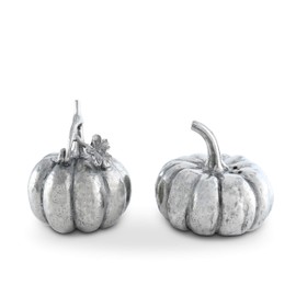 Vagabond House Pewter Harvest Pumpkin Salt and Pepper Metal Shaker Set Thanksgiving Fall Tableware S/P Shaker 2.25 inch Tall
