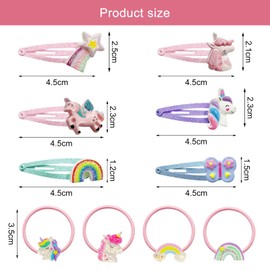 Pack of 16 Hair Clips Girls, 4 Pieces Mini Colourful Hair Scrunchies, 6 Pairs / 12 Pack Unicorn Hair Clips for Girls, Hair Clips Children Multicoloured, Unicorn Hair Accessories Girls for Hair