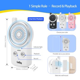 50s Memo Voice Message Recorder with Playback, Small Tape Recorder for Kids & Visually Impaired, Recordable Dictaphone with 2 Buttons, Mini Voice Box for Quick Note-Taking & Communication (White)