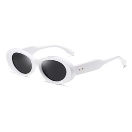 Highyou Oval Sunglasses Womens Men Fashion Trendy Sun glasses Retro Shades Star style, White/Grey, 51