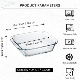 2.4QT Square Glass Baking Dish - 9x9In Square Baking Dish - Baking Pan - Glass Dish for Oven