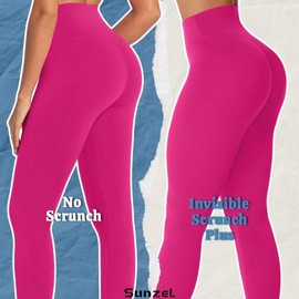 Sunzel Workout Leggings for Women Butt Lifting, Scrunch Butt Tummy Control Gym Leggings, High Waisted Squat Proof Yoga Pants 25" Sonic Pink Medium