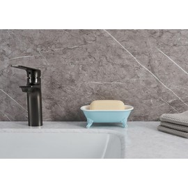 NEWHENGS 6.5" Ceramic Mini Decorative Clawfoot Bathtub Bar Soap Dish, Kitchen Sponge Holder and Shower Tray for Bathroom, 1 Pack(Baby Blue)