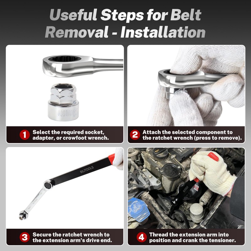 BILITOOLS 15-Piece Universal Serpentine Belt Tool Set,Belt Tensioner Tool Kit