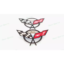 AUTO 2PCS Black Front Rear 50Th Anniversary Cross Flags Emblems 1997-2004 C5 Corvette