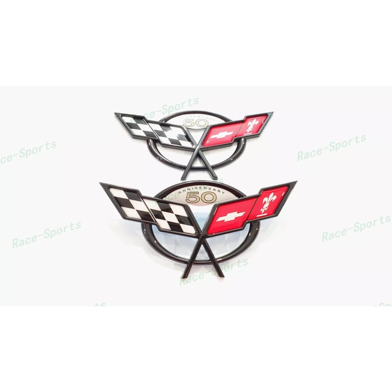 AUTO 2PCS Black Front Rear 50Th Anniversary Cross Flags Emblems