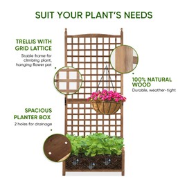 Idzo Raised Garden Bed with Trellis, Durable Oil Coated Planter with Trellis, 71 Inches Height Vertical Gardens Outdoors with Convenient Non Woven Lining for Better Plants Growing