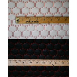 Vinyl Quilted Foam Padded Fabric with 3/8" Foam Backing Insulating Upholstery Headliner Door Panels Fashion Seats Cushion /58" W/Continuous Yard (Perforated Black Red Stitching, 1 inch Honeycomb)