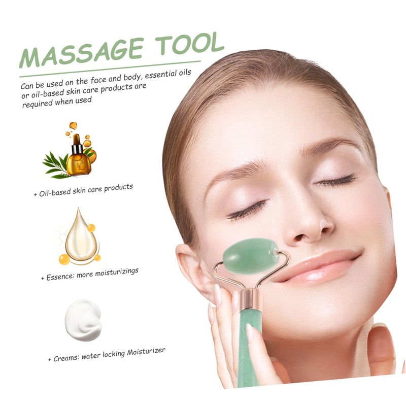 Housoutil Jade Roller Massager Jade Beauty Device Pink Crystal Jade