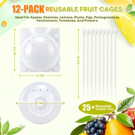 12 Pack Fruit Protection Cages, Reusable Squirrel Proof Fruit Covers, 4.7 x 4.3 in Weather Resistant Plastic Guards with Locking Cable Ties