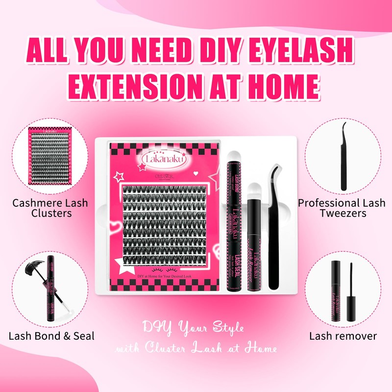 LAKANAKU DIY Lash Extension Kit,280 Pcs Cluster lash Extensions, 10-16mm