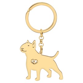 SHIGIE Stainless Steel Cute Bull Terrier Dog Keychain Car Wallet Key Ring Pets Animals Jewellery For Women Puppy Lovers Gifts (18K Gold Plated)
