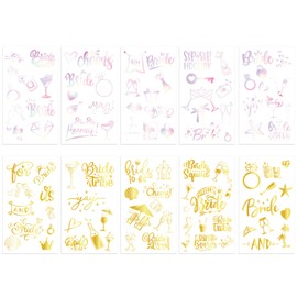BSITSSS 10 Sheets Temporary Tattoos, Team Bride Fake Tattoos, Flash Gold Tattoo to Stick on for Hen Party, Bridal, Wedding, Bachelorette Party Accessories