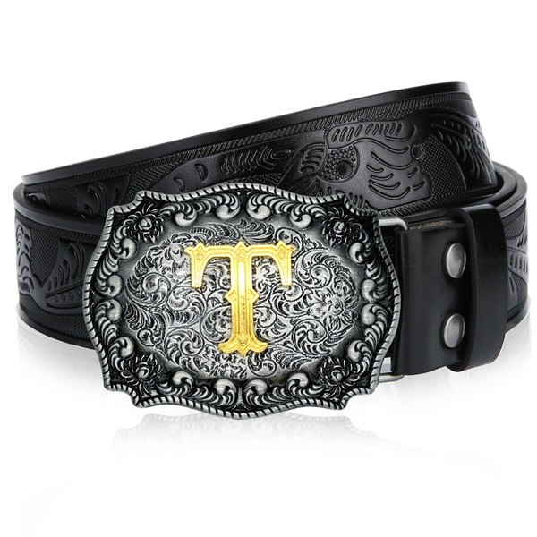 LCG LUCHENGYI Mens Western Cowboy Cowgirl Leather Belt Longhorn Bull