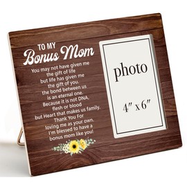 Nurawo Bonus Mom Gifts, Gift for Bonus Mom, Stepmom Gift on Wedding Day, Bonus Mom Picture Wooden Frame Stepmother Photo Wooden Frame (4x6 Inch Photo)