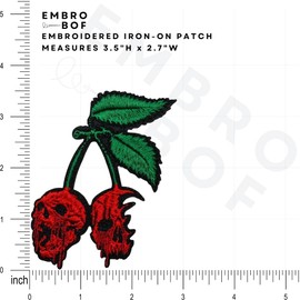 EMBRO BOF Bleeding Skull Cherry Patch – 3.5 inches, Cool Colorful Gothic Cherry Iron On Patch – Embroidered Bloody Goth Patches Iron On/Sew On