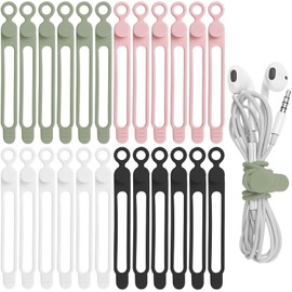 Timotech 24 Bridas de Silicona, Organizador de Cables, Sujetador de Cables, Organizador para Atar Cable de Auricular, Cargador de Teléfono y Computadora, Hogar, Oficina, Cocina y Escuela (Multicolor)