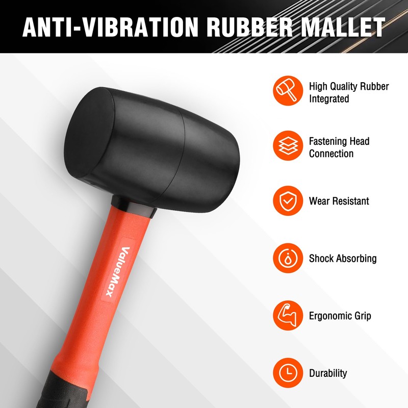 ValueMax ValueMax Gummihammer 450g mit Fiberglasstiel Schwarz Gummikopf Ergonomisch Griff