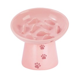 Y YHY 6 Inches Cat Slow Feeder, Cat Food Bowl Elevated Dog Slow Feeder Bowl Ceramic Cat Bowl Anti Vomiting for Dry and Wet Food, Pink