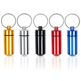 5 PCS Single Pill Box, Pill Keyring, Mini Tablet Box, Pill Pot Waterproof Pill Holder Pocket Pill Case Travel Medication Organizer for Outdoor Travel Camping (5 Colors)