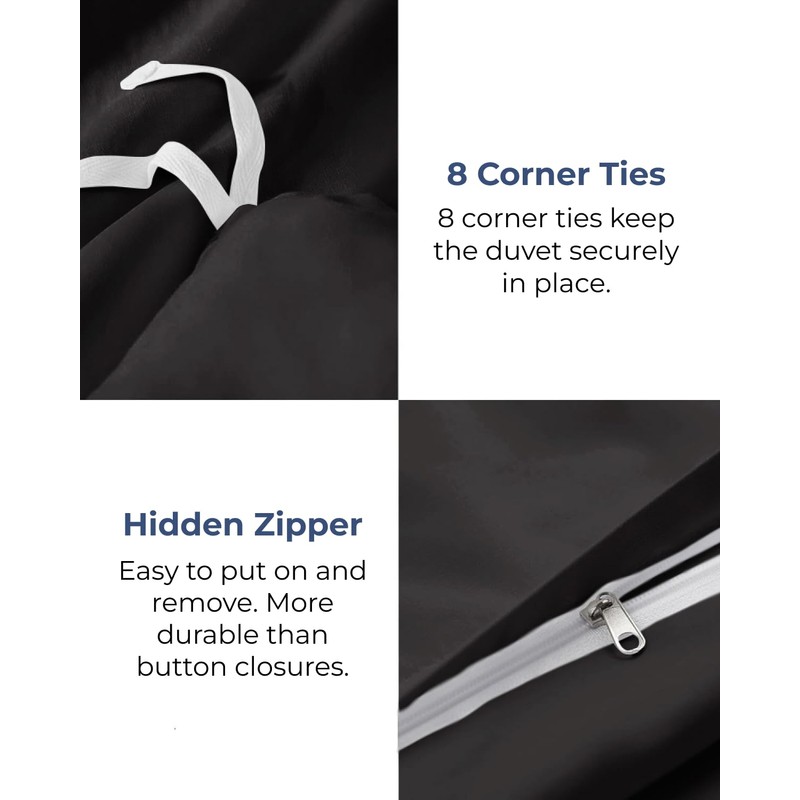 CGK 3 Piece Duvet Cover Set King Size Black 230x220cm