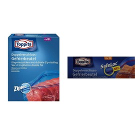 Toppits SafeLoc Double Seal Freezer Bags, 8 Litre, Stand, Pack of 6, Clear