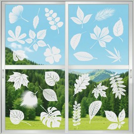 KIKISML 26 Pieces Large Size Anti-Collision Window Clings Stickers, 4 Sheets White Leaf Shape Window Decals to Prevent Bird Strikes for School Home Office