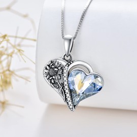 PELOVNY Sunflower Urn Necklace for Ashes of Loved Ones 925 Sterling Silver Heart Crystal Cremation Necklace Sunflower Keepsake Memorial Jewelry Gifts for Women, 19.4*24.6mm, Sterling Silver, No
