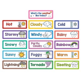 Zwttey 16Pcs Weather Bulletin Board Set, 3.46x10.5 inch Big Cards, Classroom Decoration, Teacher Teaching Aids