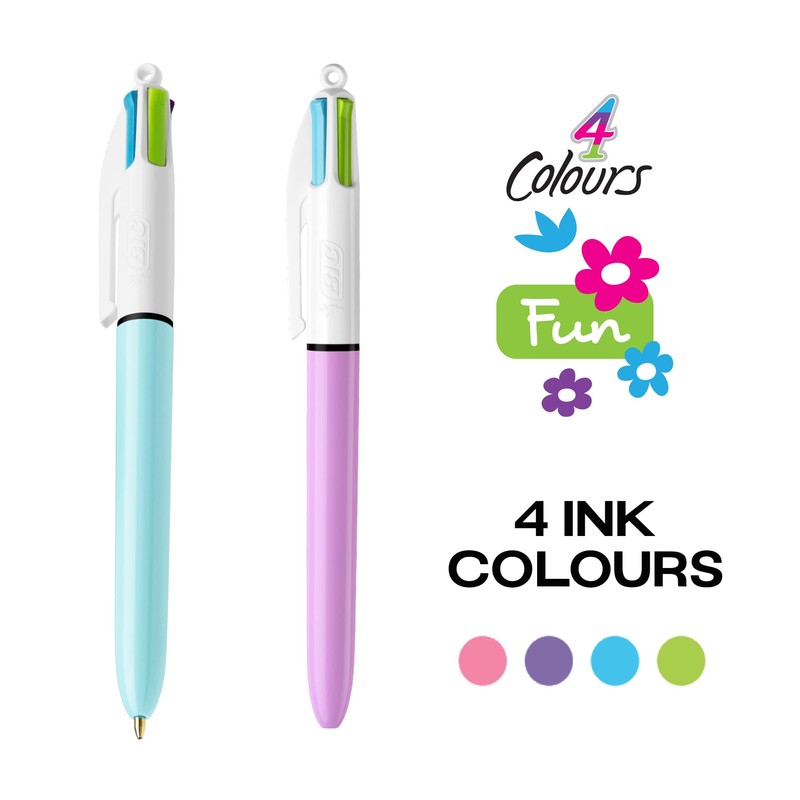 BIC 4 Colours Fun and Decors Ball Pens Medium Point