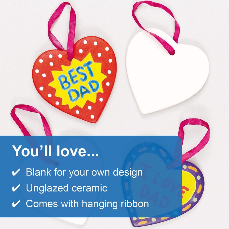 Baker Ross EV5425 Hanging Ceramic Heart Decorations (Pack of 5)