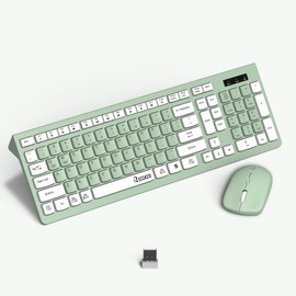 Wireless Keyboard and Mouse Combo, Full-Sized Wireless Keyboard and Adjustable DPI Mouse, 2.4GHz USB Receiver, Wireless Keyboard and Mouse for PC, Windows, Desktop, Laptop（Avocado Green）