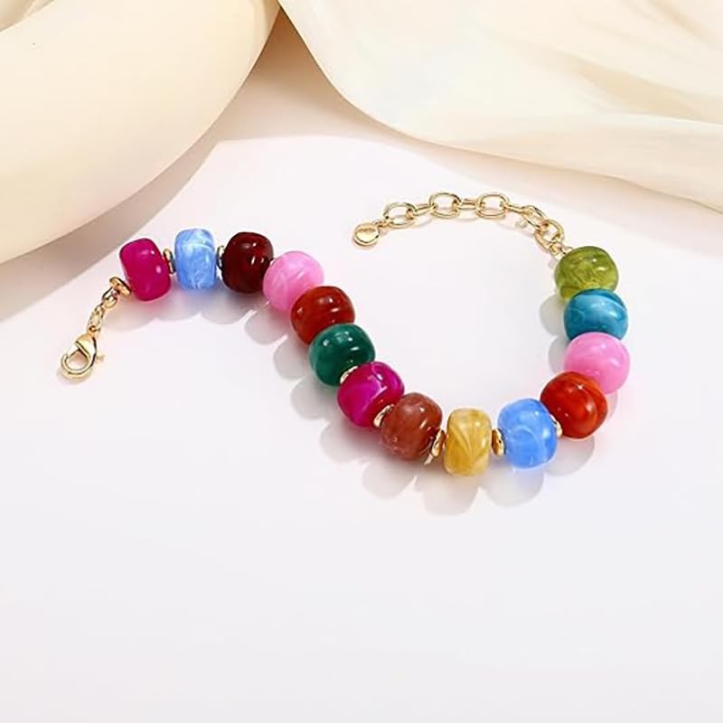 YueYueLoove Chunky Beaded Bracelets for Women Boho Multicolor Resin Beads
