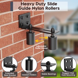 Anobeyi Heavy Duty Slide Gate Roller Guide with L Rear Post Steel Bracket, Sliding Rolling Gate Hardware Kit Support Assembly for Sliding/Rolling/Garage/Wood/Fence Door (Black-1pc, 3in)
