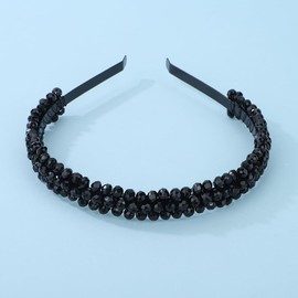 Teyglen Black Crystal Bride Wedding Headband Thin Full Black Crystal Hair Hoop Headband Handmade Black Rhinestone Hair Piece Vintage Headpiece for Women Girl