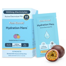 Feel Goods Hydration Hero, electrolitos en polvo de 1000 mg, sin azúcar, magnesio, agua de coco orgánica, L-teanina, vitamina C y B12, cetogénico,... 