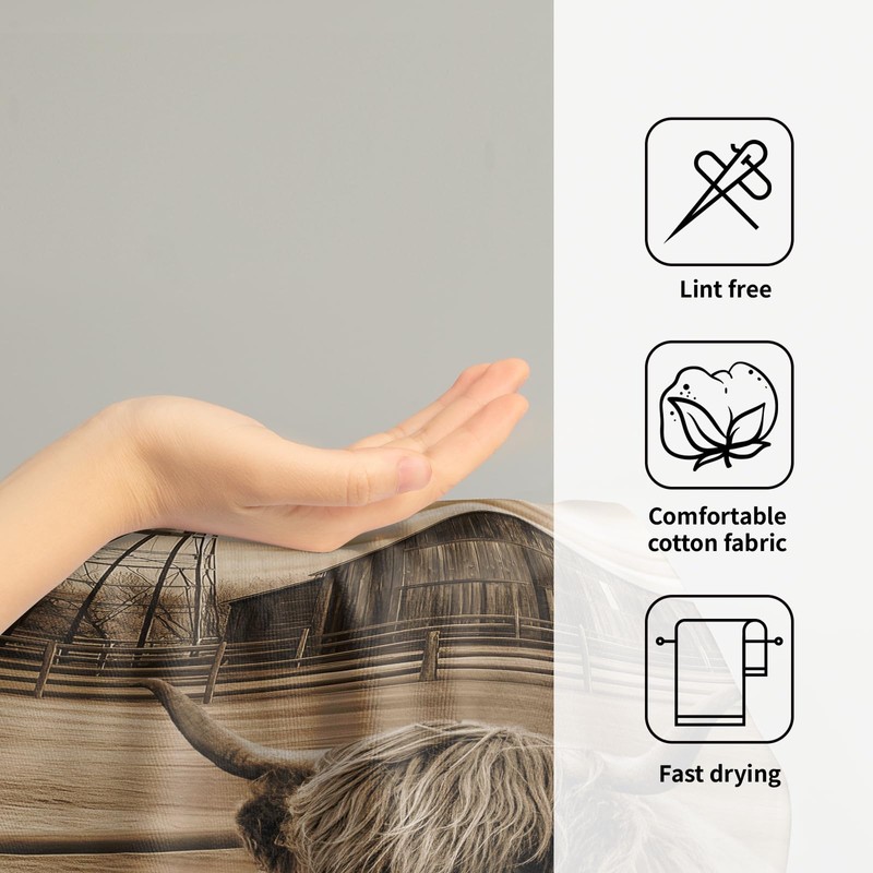 Highland Cow Hand Towels Set of 2 Farmhouse Cattle Decorative