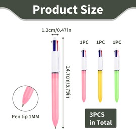 Xatgiouy 3 Pack 4 Colours Retractable Ballpoint Pens, Multi Coloured Pens All In One - Black, Blue, Red, Green - 1.0 mm Medium Point, Fun & Versatile Writing Tool for Journaling (Orange, Pink, Green)