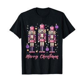 Merry Christmas Pink Nutcrackers Xmas Women Girls Kids Youth T-Shirt