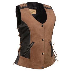 Milwaukee Leather Women's MLL4509 Smoocher Two Tone Crazy Horse Brown and Black Leather Club Style Motorcycle Vest - Small